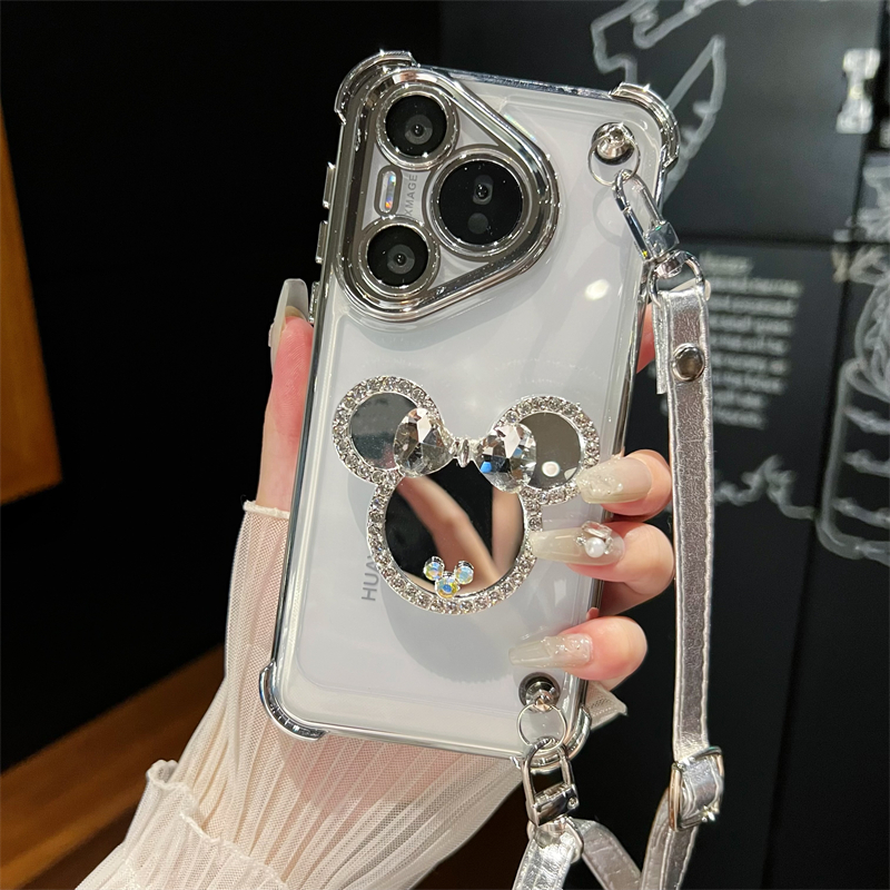 适用华为卡通补妆镜斜挎手机壳