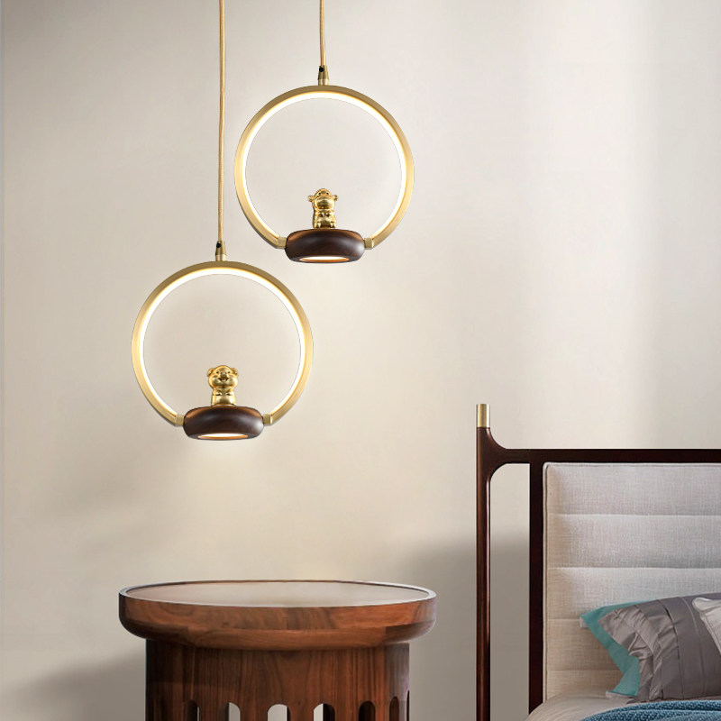 床头吊灯简约新中式网红中国风黑胡桃木小吊灯餐厅卧室过道吊灯具