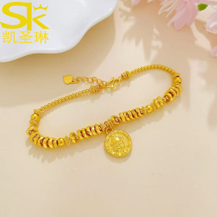 5D黄金黄财神手链女999足金小克重盘缠金珠手串纯金正品手饰送礼