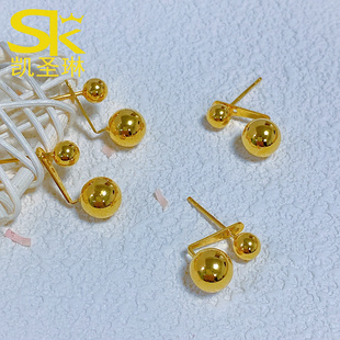 5G黄金珠珠耳钉女999足金光珠耳环新款个性球球纯金耳饰简约百搭