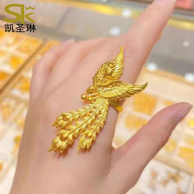 999足金古法黄金凤凰戒指