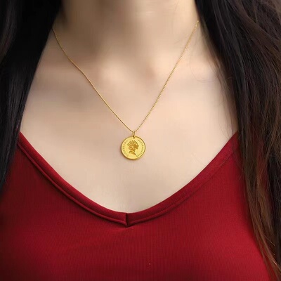 999足金女王吊坠新款黄金项链