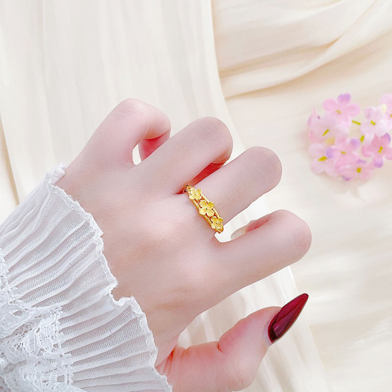 5G黄金花朵戒指女999足金小花指环新款纯金活口三花金戒指送女友