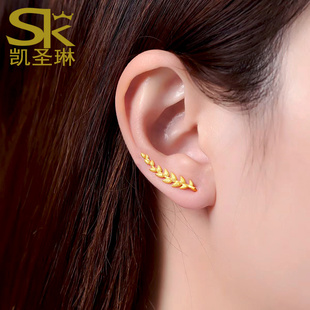 5G黄金麦穗耳环女999足金叶子耳钉2024年新款纯金耳饰送女友礼物