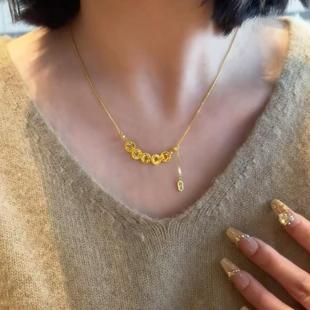 5G黃金爆閃錢多多項鏈女999足金碎碎金錢幣鎖骨鏈新款 送女友禮物