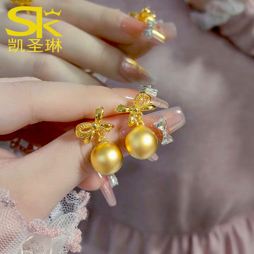 999足金蝴蝶结球球耳钉时尚新款