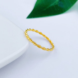 黄金麻花戒指女999足金经典素圈指环新款纯金固口情侣对戒送女友