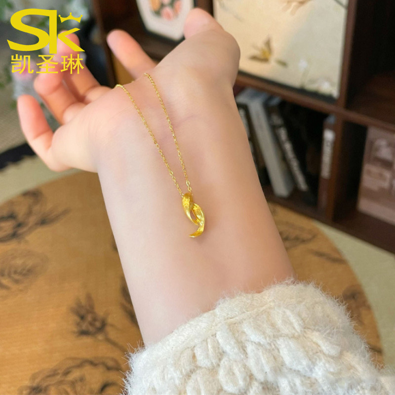 5G黄金双鱼项链女999足金气质金鱼锁骨套链纯金时尚项链送礼正品