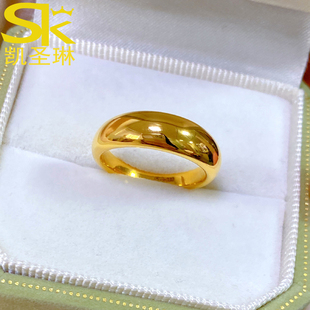 5D黄金小金坨戒指女999足金气质海豚背亮面素圈指环纯金食指戒