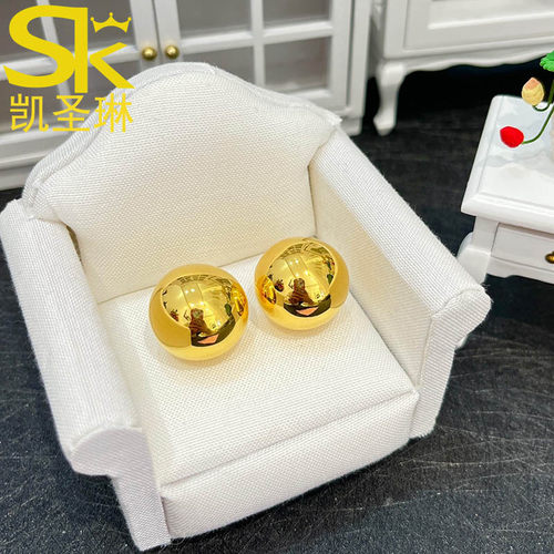 999足金大光珠耳环镜面耳环