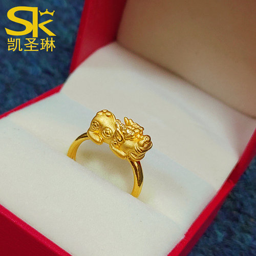 情侣款999足金貔貅戒指送女友