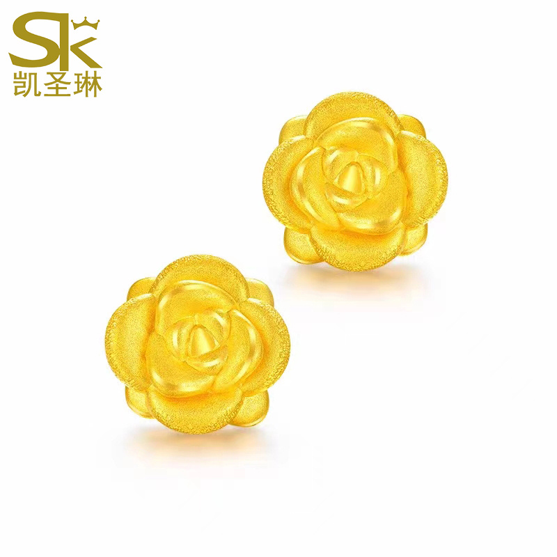 999足金玫瑰花耳钉送女友