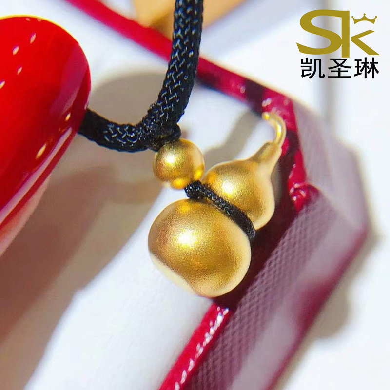 古法金葫芦黄金吊坠女足金999传承磨砂福禄双全项链挂坠纯金坠子