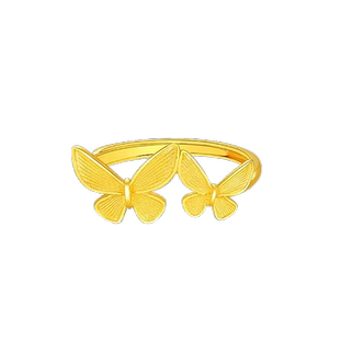 5G黄金蝴蝶戒指999足金比翼双飞活口指环在逃公主纯金戒子女新款