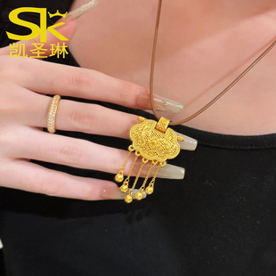 黄金天子门生锁包吊坠木999足金大气平安锁项链新款中国风长命锁