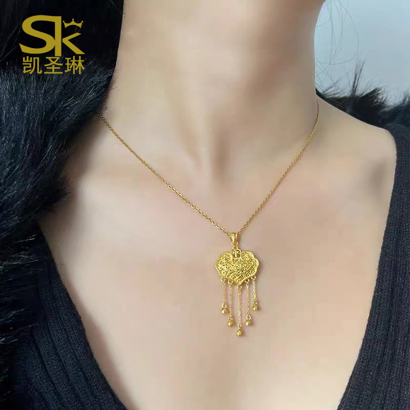 999足金璎珞锁吊坠古法金锁