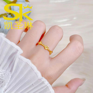 5G黄金鸢尾花戒指女999足金小花指环新款纯金花朵食指戒正品送礼