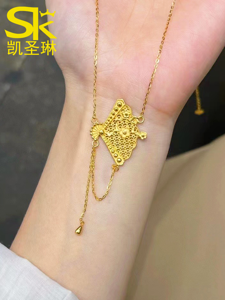 999足金扇子项链新款中国风