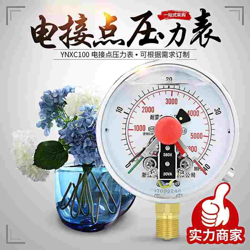 YNXC100耐震电接点压力表径向油液水压泵上下限磁助式触点30VA