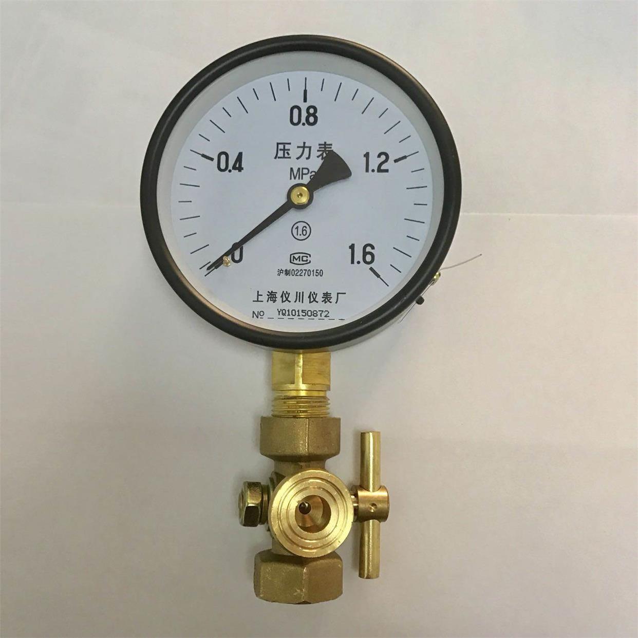 压力表 含黄铜三通旋塞阀 直径100mm Y-100 1.6mpa 三通内牙G1/2