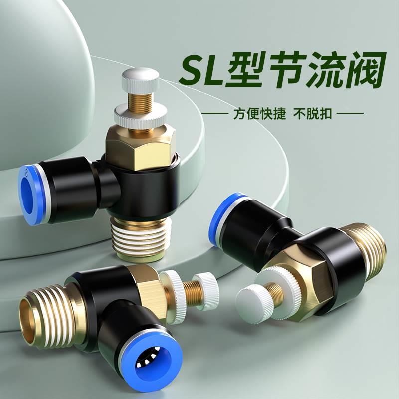 气管快速接头管道节流阀气动可调SL6/8-M5/03气压气缸调速阀开关