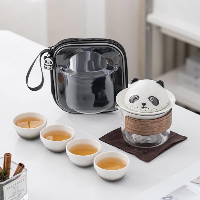 熊猫旅行茶具便携式包快客杯户外旅游个人专用功夫茶杯泡茶壶套装