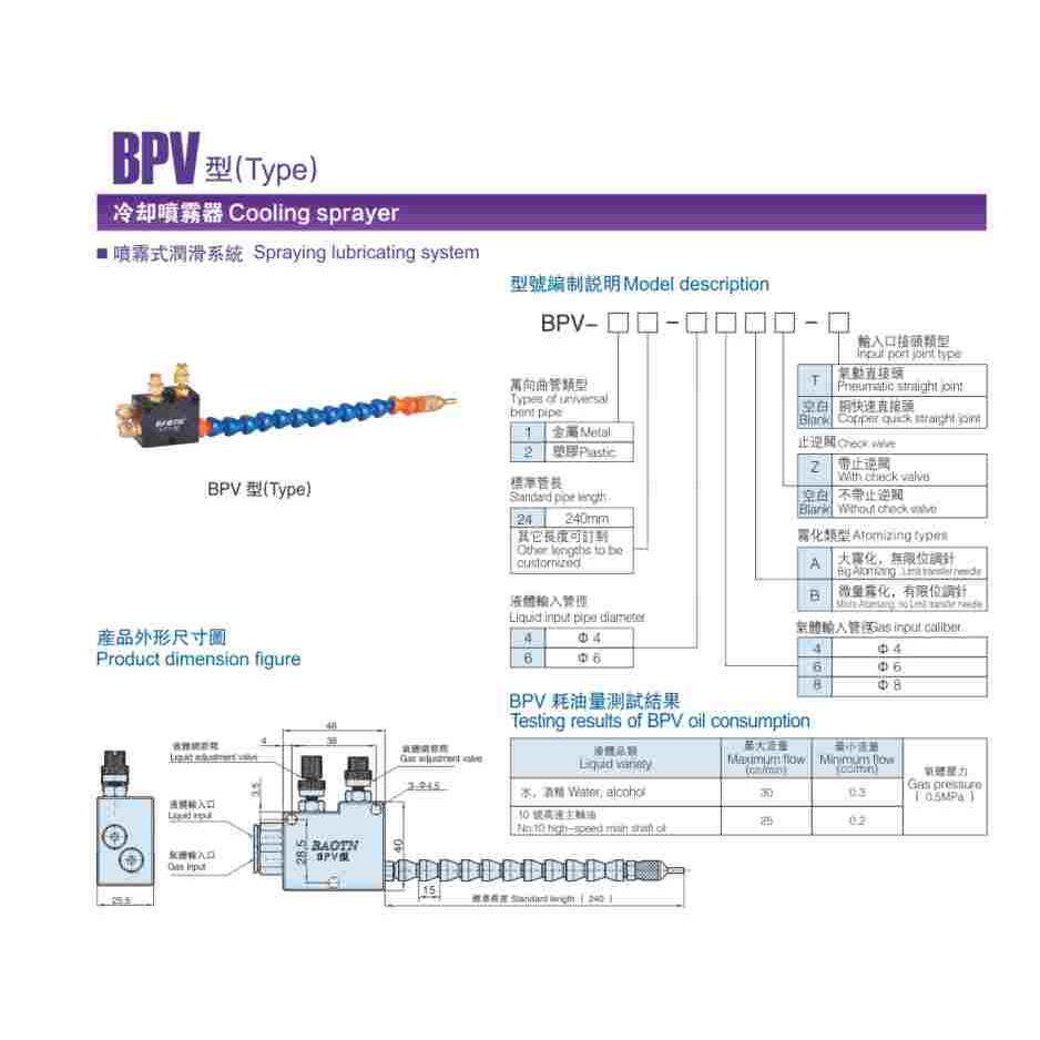 BAOTN宝腾BPV-2240-46B/48B自吸式CNC精雕高光酒精冷却润滑喷雾器