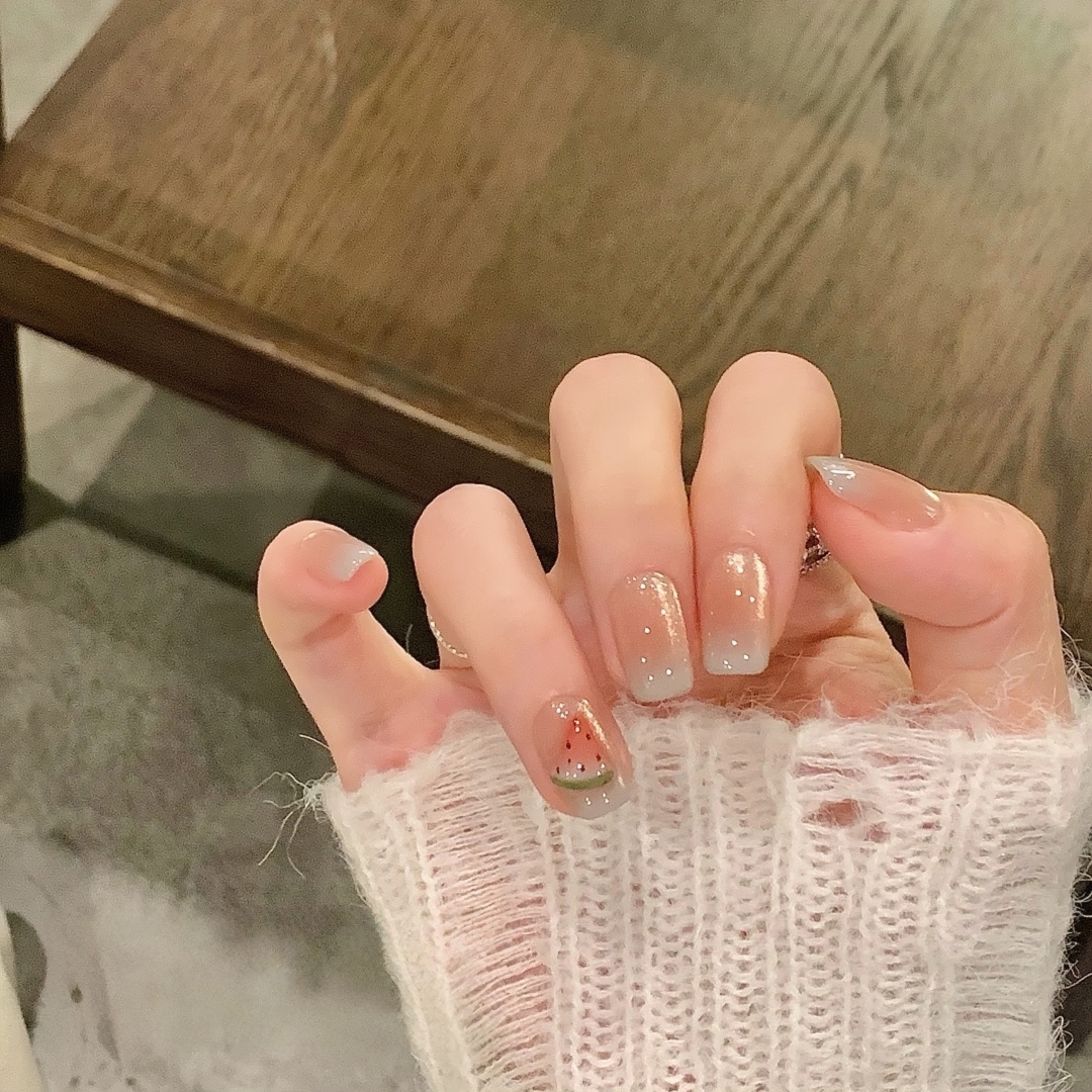 夏日立体西瓜渐变腮红猫眼美甲