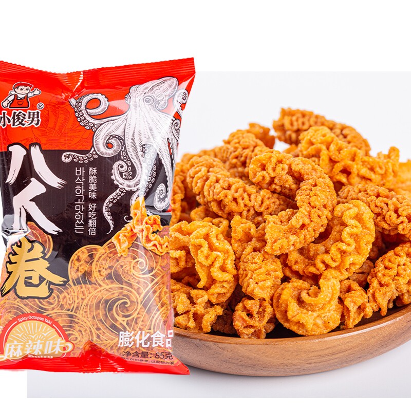 小俊男八爪卷130克袋装童年回忆网红休闲小零食麻辣味锅巴