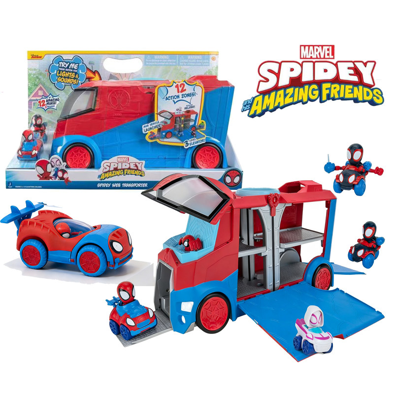 【现货】漫威蜘蛛侠神奇朋友们小黑蛛公仔变形儿童玩具男孩运输车