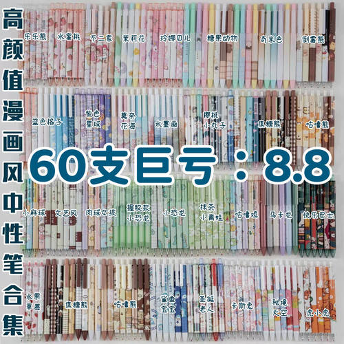 高颜值ins按动笔学生限定款按压式中性笔可爱网红0.5黑色pi发便宜