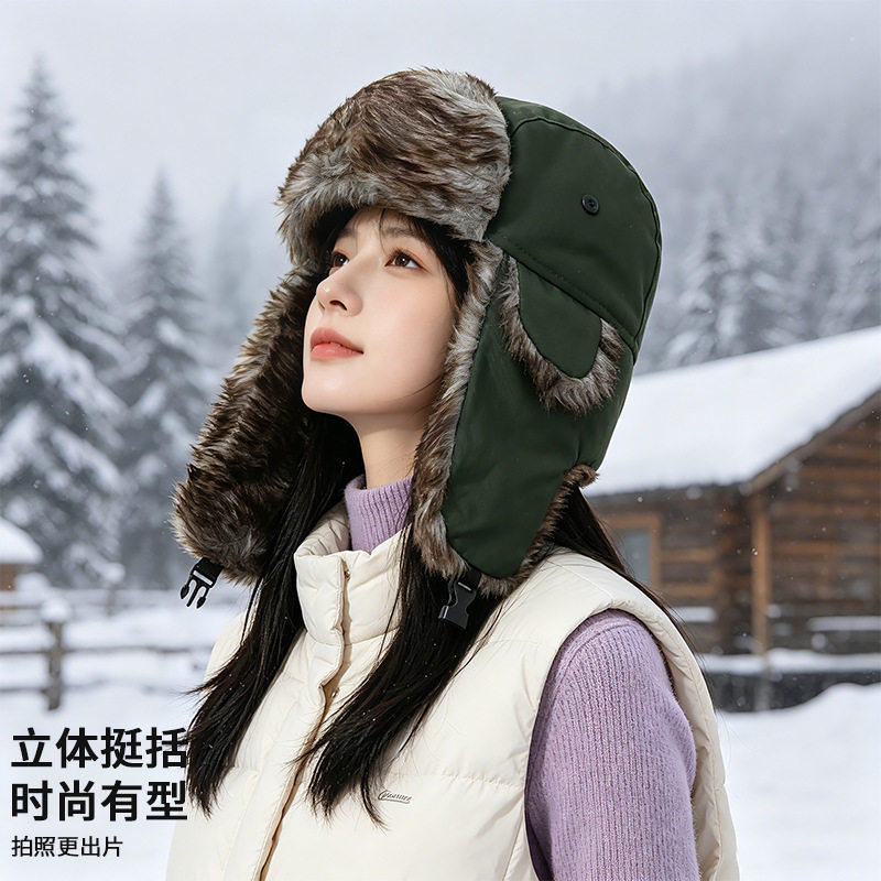 女款帽子冬季保暖防水护耳雷锋帽户外加绒加厚骑行帽防风防寒毛绒