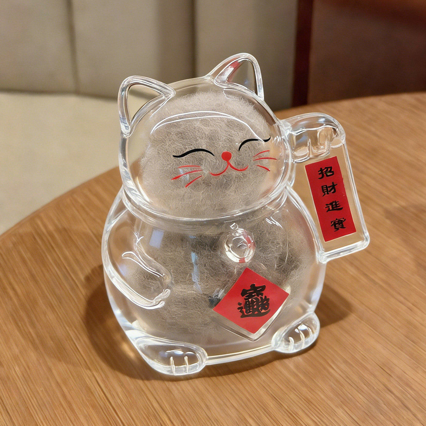 招财猫透明玻璃猫毛收纳瓶宠物毛发收藏纪念招财摆件狗狗毛收集瓶