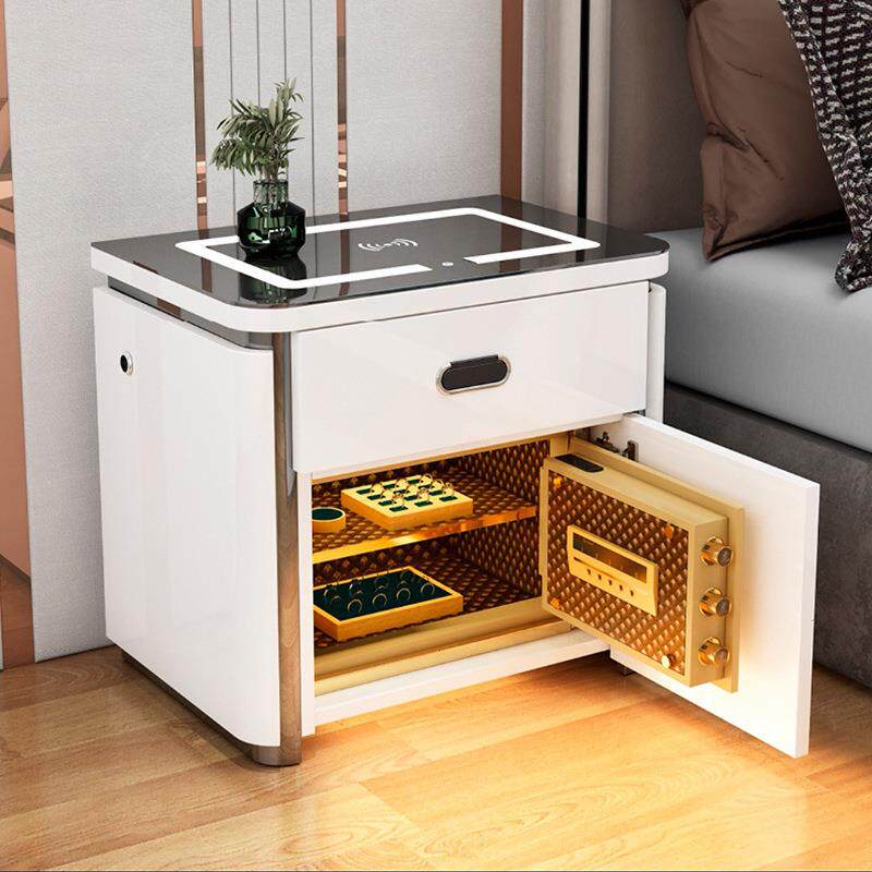 家用隐藏式保险柜小32096床锁头保险箱指纹密码柜智能线无型充电