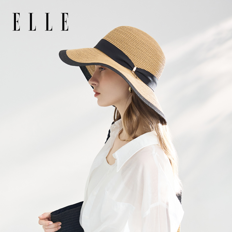 ELLE海边度假防晒草帽法式田园风