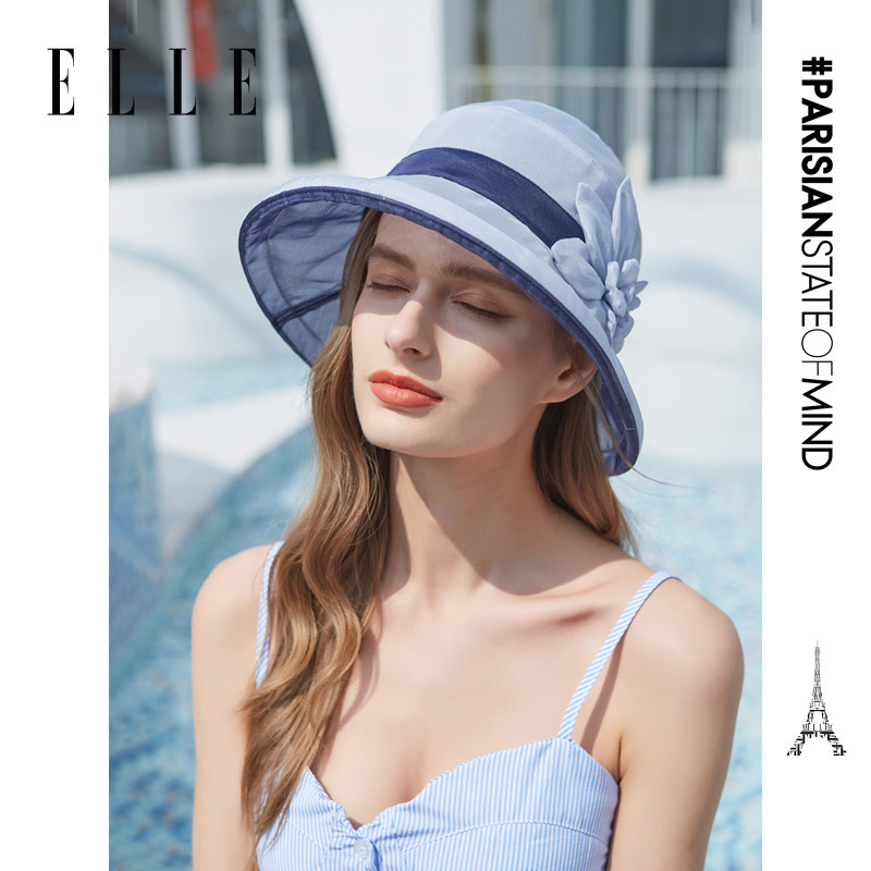 ELLE100%桑蚕丝帽子女士春夏季时尚百搭休闲旅游户外盆帽优雅礼帽