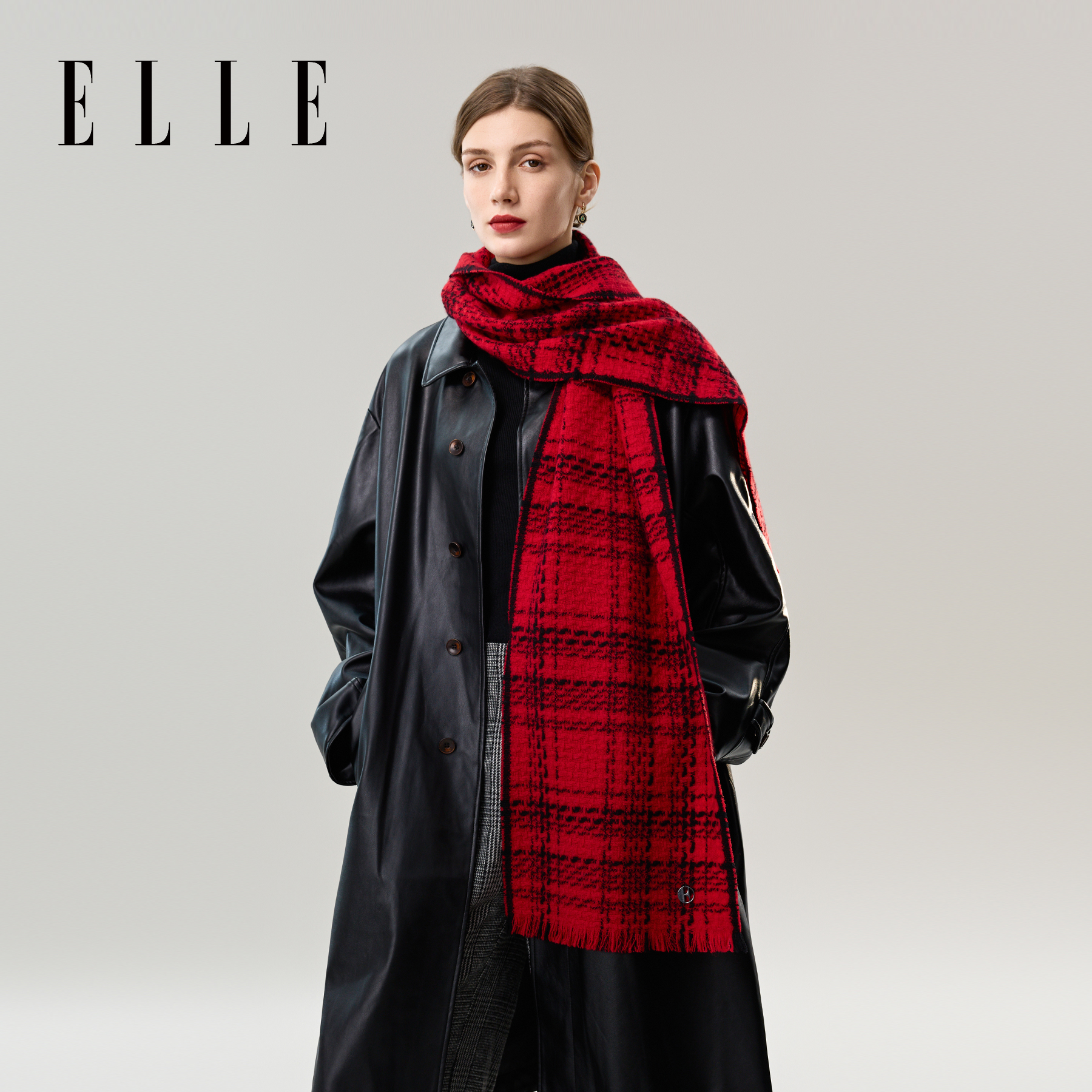 ELLE100%羊毛小香风围巾女士秋冬季户外保暖围脖百搭生日送礼礼盒