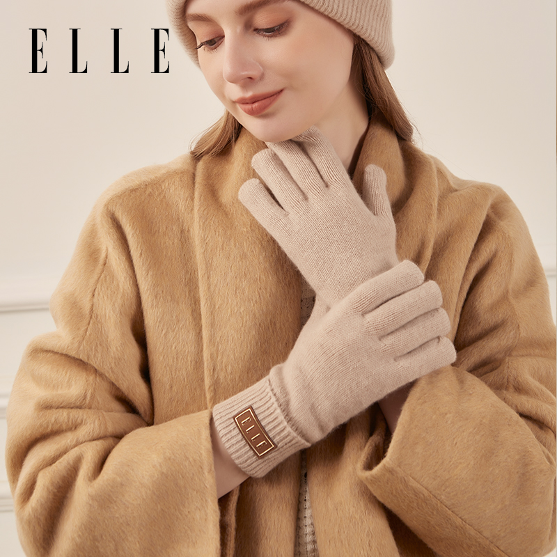 ELLE女士山羊绒分指手套礼盒装
