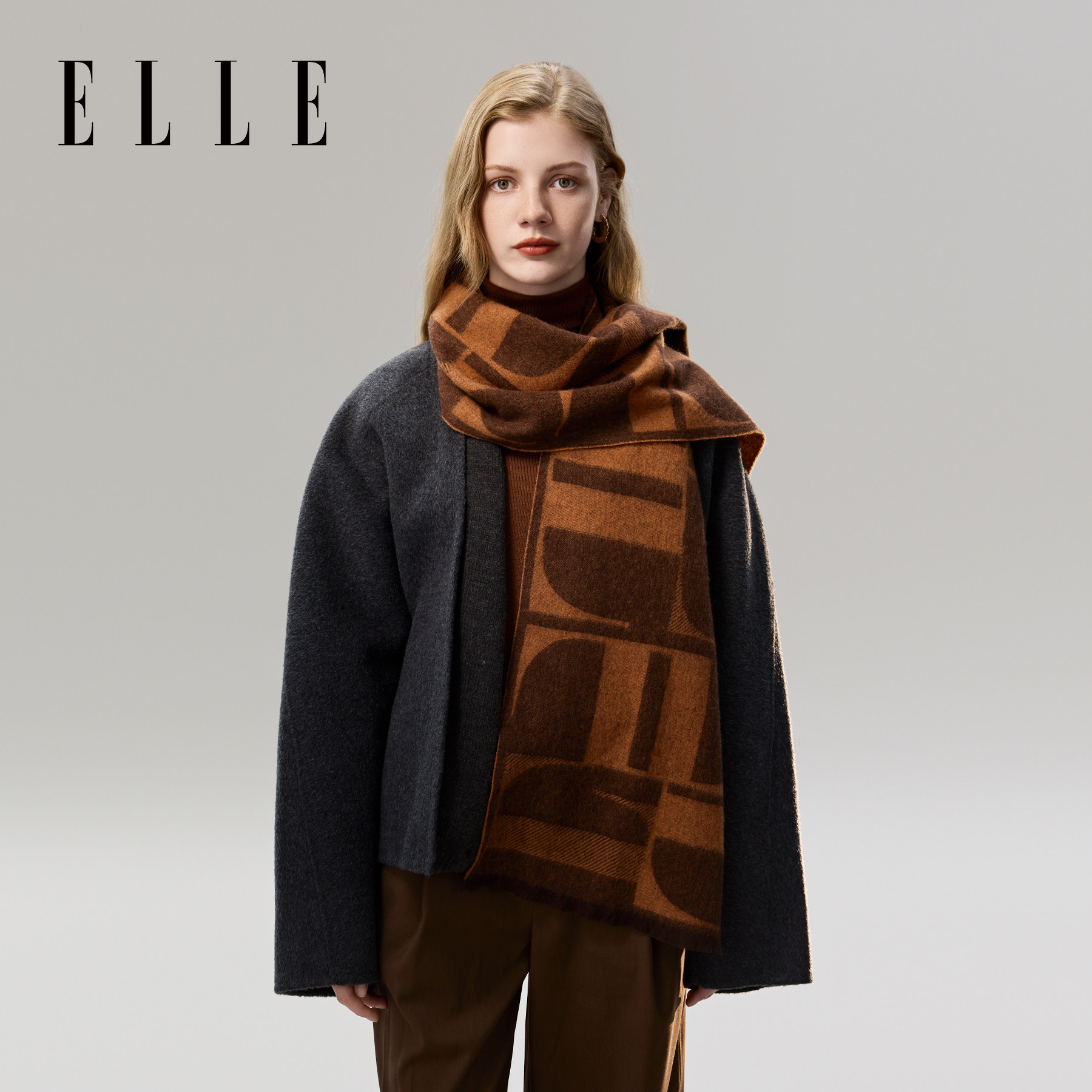 ELLE100%羊毛围巾女士秋冬季户外保暖时尚字母提花送礼礼盒装围脖,服饰配件/皮带/帽子/围巾,围巾/丝巾/披肩,淘宝优惠券,粉丝福利购,淘宝优惠卷