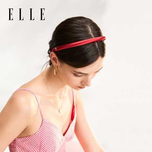 ELLE红色桑蚕丝发箍女法式复古光泽感细头箍气质外出百搭发饰礼盒