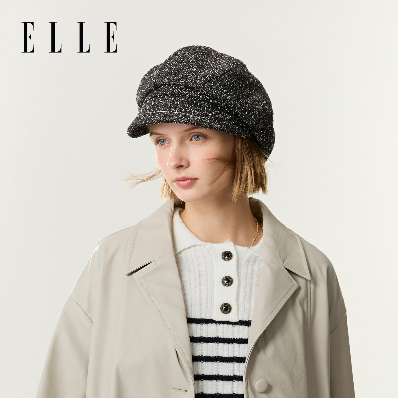 ELLE贝雷帽女士秋冬季亮丝花呢八角帽时尚百搭法式短檐鸭舌帽子,服饰配件/皮带/帽子/围巾,帽子,淘宝优惠券,粉丝福利购,淘宝优惠卷