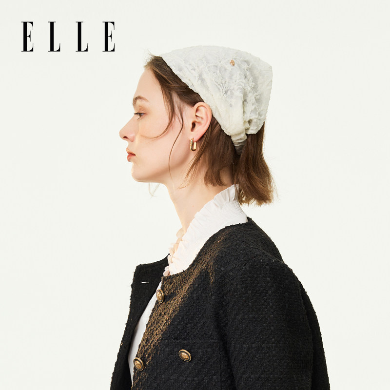 ELLE羊毛头巾女生春夏季时尚造型感包头帽子蕾丝发带发箍小众两用