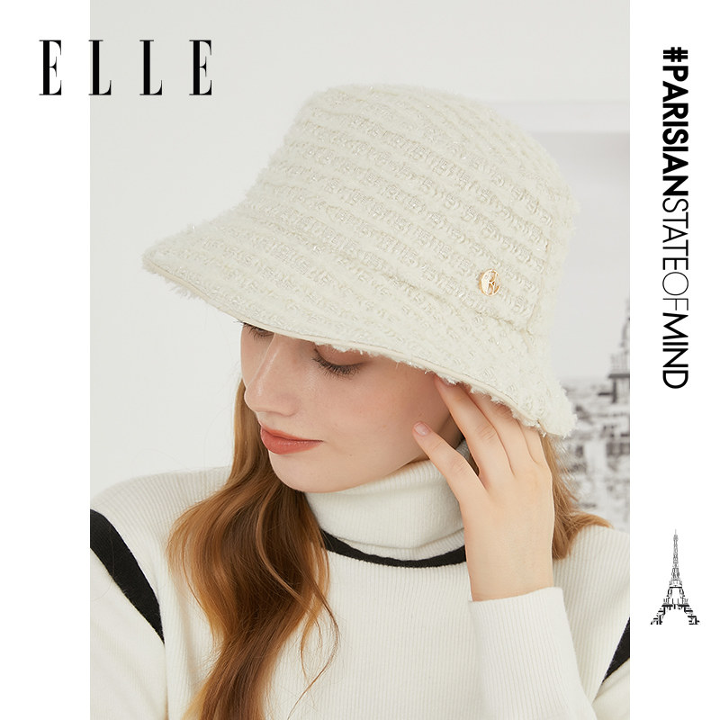 ELLE渔夫帽女士秋冬季户外休闲时尚优雅显脸小小香风花呢羊毛盆帽,服饰配件/皮带/帽子/围巾,帽子,淘宝优惠券,粉丝福利购,淘宝优惠卷