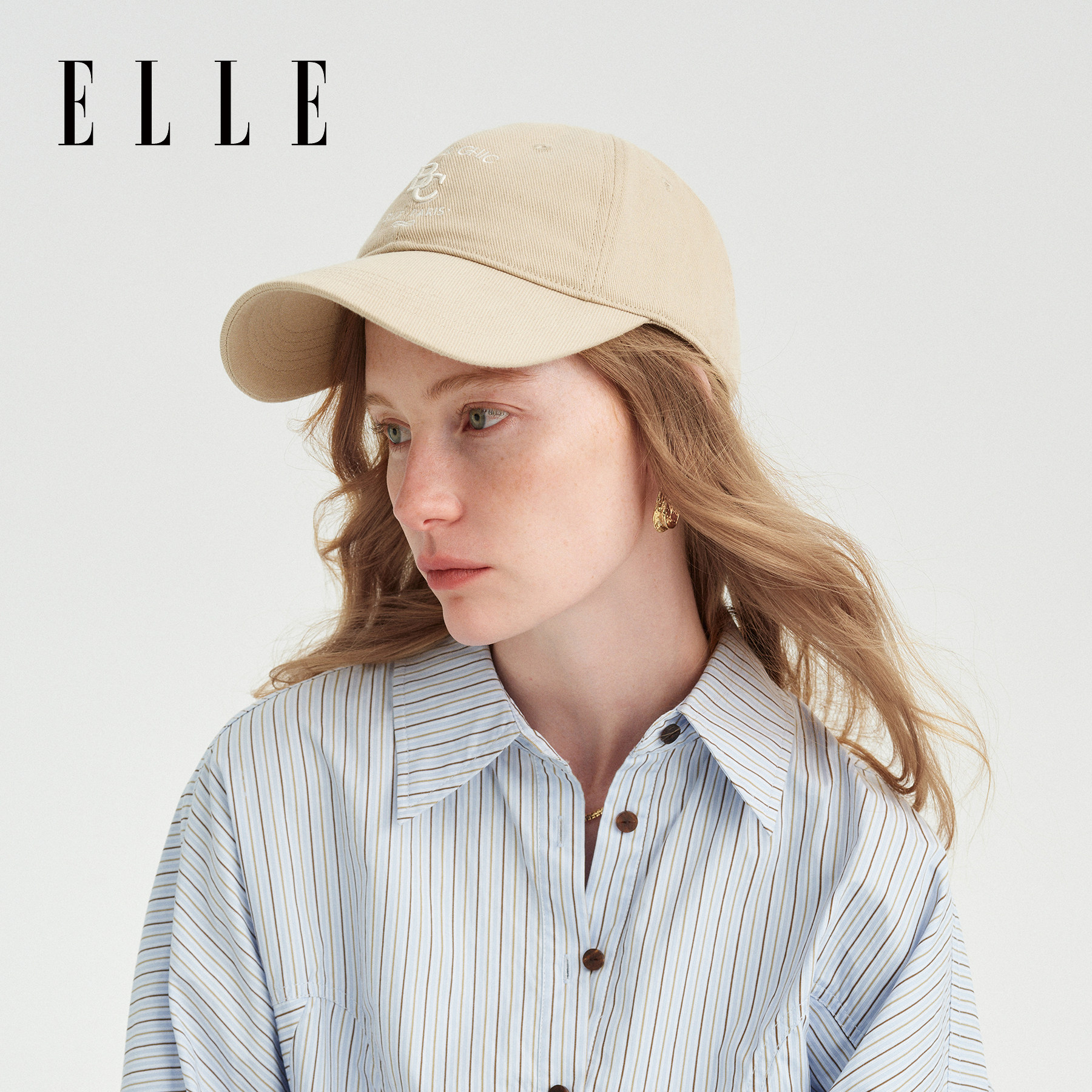 ELLE刺绣斜纹棉棒球帽女士秋冬季保暖时尚百搭大头围帽檐鸭舌帽子