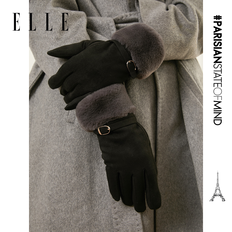 ELLE仿麂皮绒分指手套女士