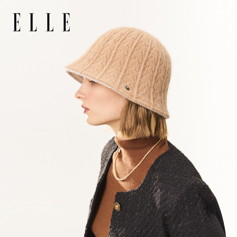 ELLE秋冬羊毛渔夫帽显脸小水桶帽