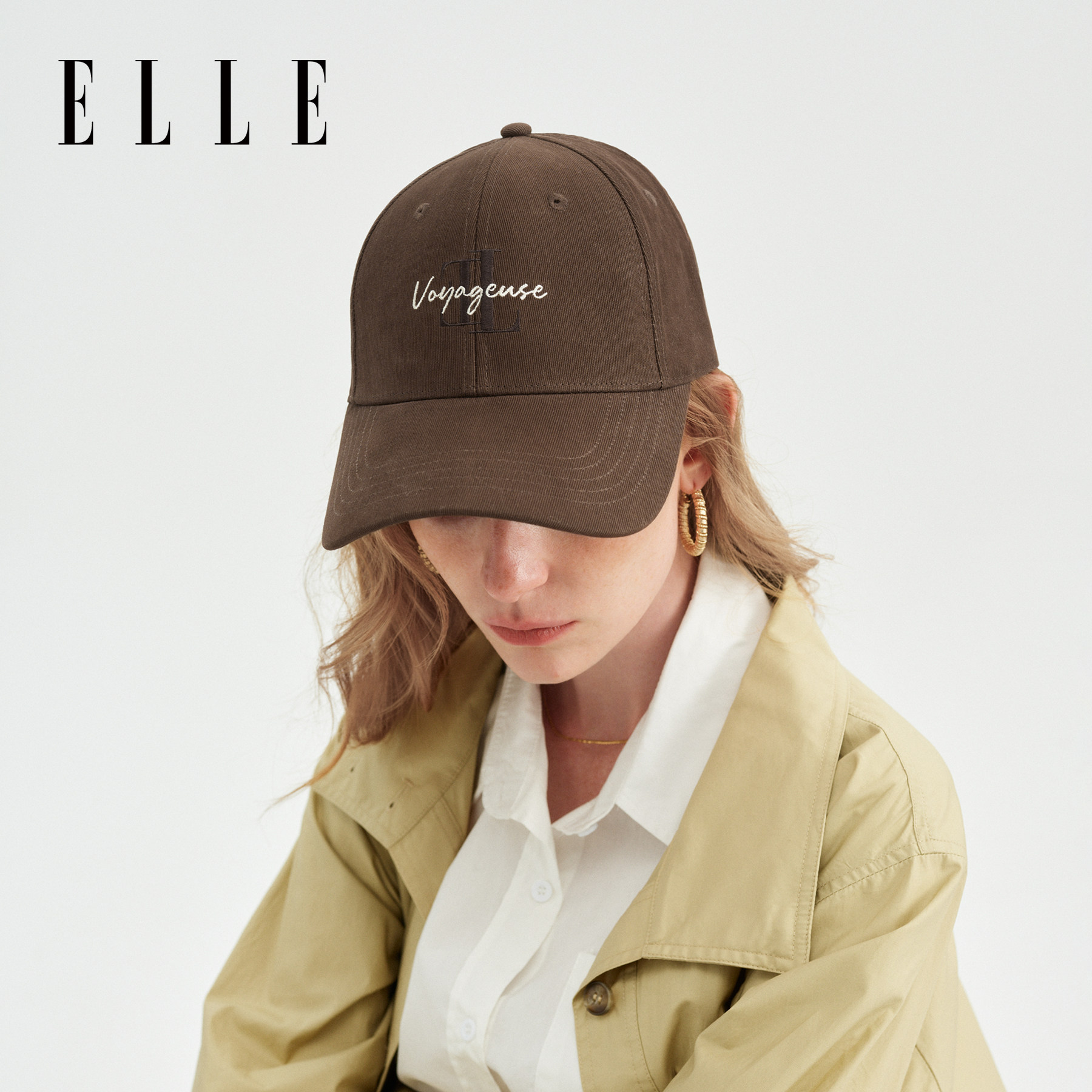 ELLE刺绣洗水棉棒球帽女士秋冬季时尚百搭休闲保暖大头围鸭舌帽子