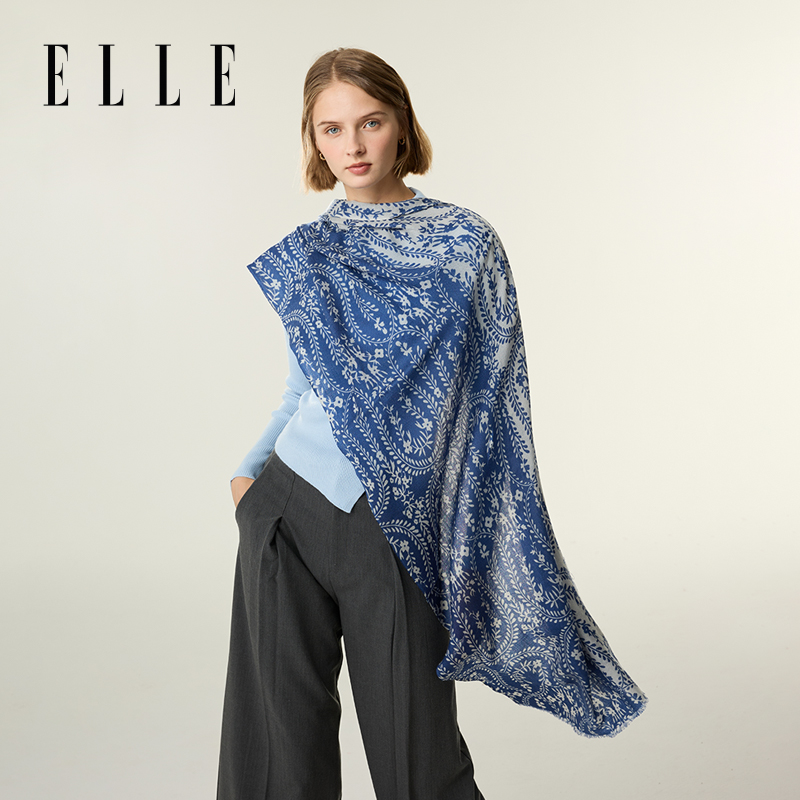ELLE100%羊毛围巾女士披肩