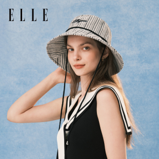 ELLE渔夫帽女士春夏季 户外防晒防紫外线大头围大帽檐刺绣遮阳帽子