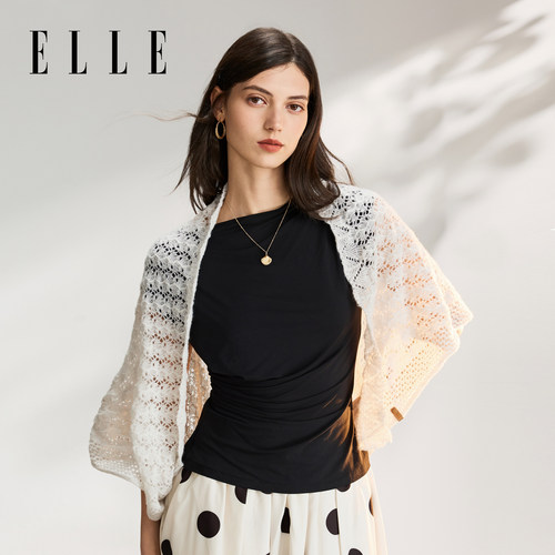 ELLE镂空针织三角披肩夏季透气